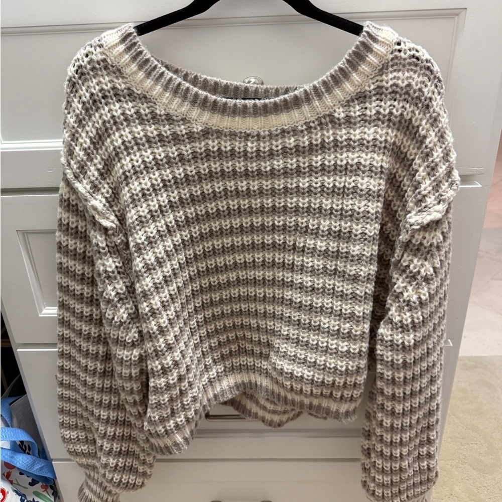 Grey Bandit Cozy Striped Knit Sweater - Cream and Brown